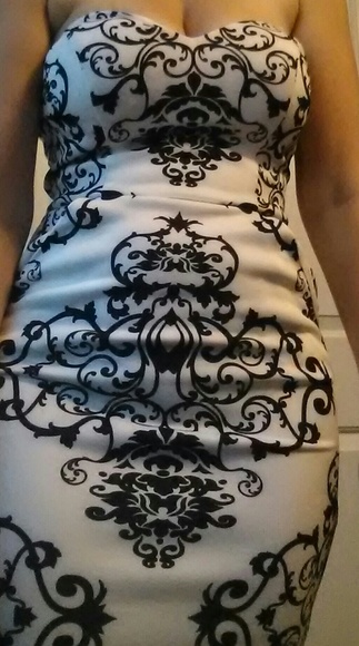 Great gift! White & black damask graphic print dress, 5/6 - Picture 4 of 8